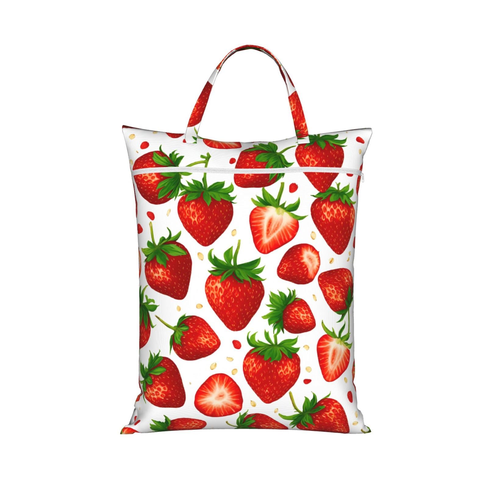 Pphgut 1 Pc Strawberry Print Travel Laundry Bag Portable Dirt Clothes Bags Daily Hiking Camping Vacation