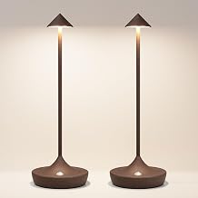 2 Pack Cordless Table Lamp, Rechargeable 6000mAh Battery Table Light | 3 Color Stepless Dimming Portable LED Table Light with Memory Function, for Outdoor/Patio/Restaurant.Rust