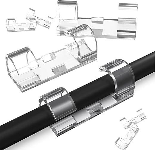 Self Adhesive Transparent Cable Clips 40PCS Wire Holder Sticky Heavy Duty Cable Clips Tidy and Organizer Drop Cord Management for TV PC Laptop Ethernet Cable Desktop Home Office