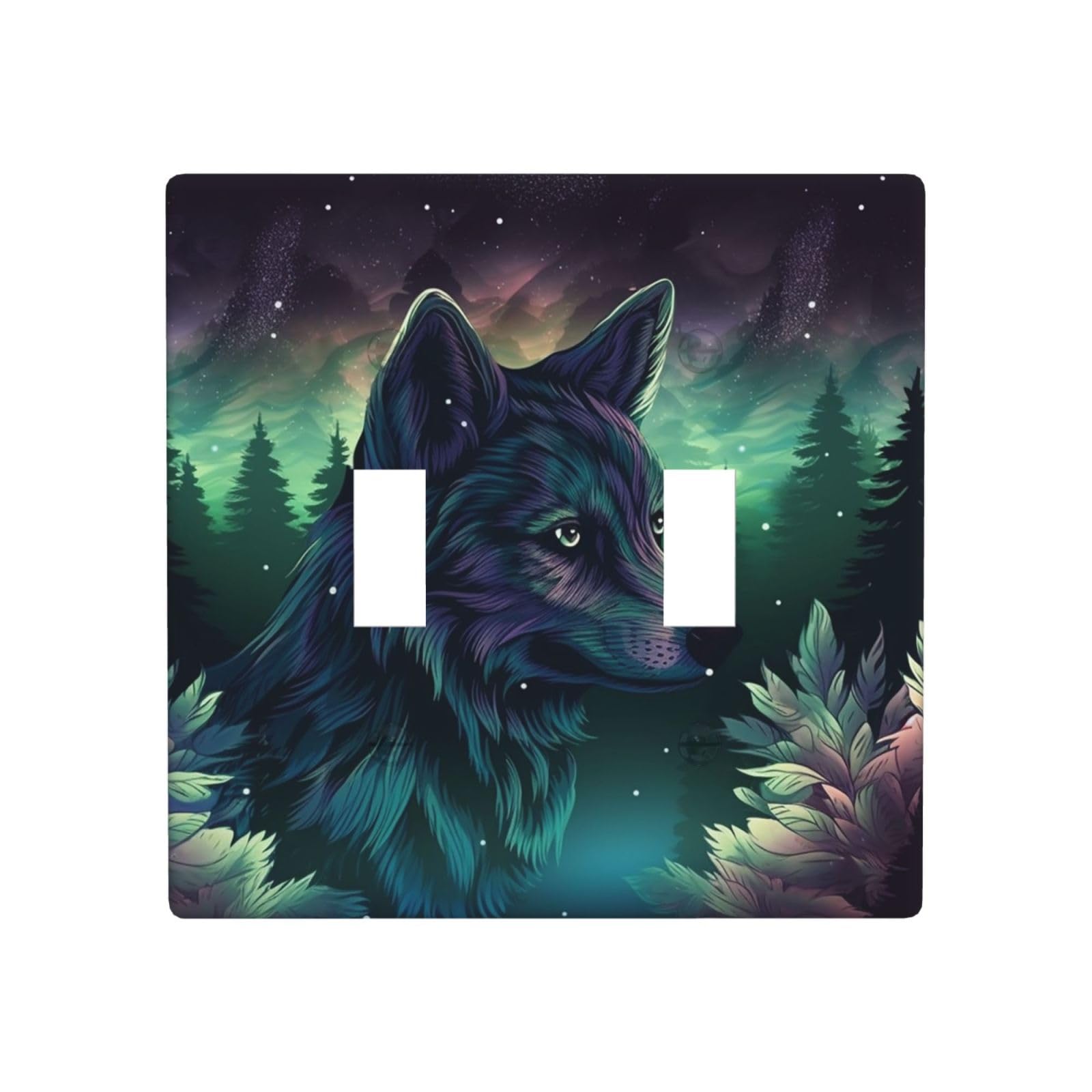 Aceprints Wolf 2 Gang Double Toggle Wall Plates, Unbreakable Decorative Duplex Light Switch Plate Covers Electrical Switchplate Cover Faceplate For Bathroom Kitchen Decor