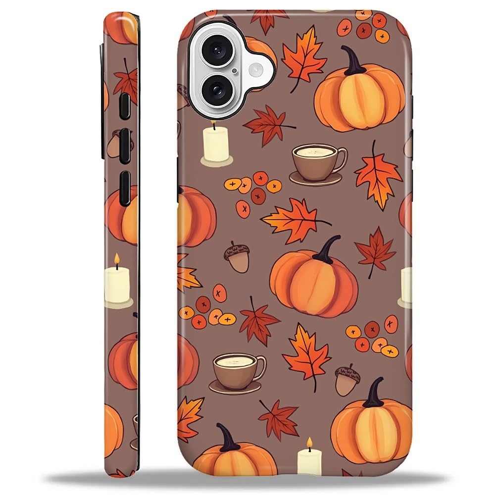 for iPhone 16 Case for Women Girl Men Boy, Compatible with MagSafe, Shockproof Soft Silicone & Hard PC Shell Protective Case for iPhone 16 - Pumpkin Halloween Fall