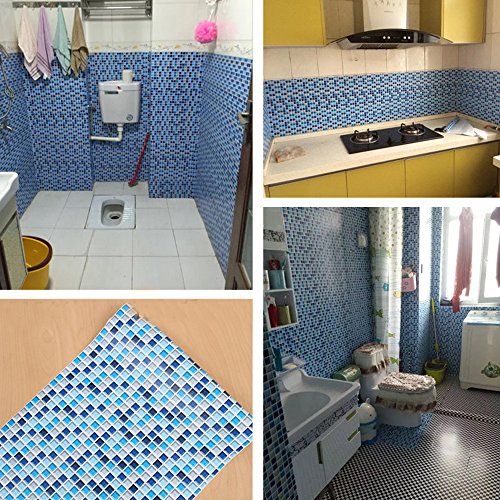 Yifely Royal Blue Mosaic Kitchen Cupboard Decor Paper Self-Adhesive Shelf Liner Countertop Sticker 17.7 Inch By 9.8 Feet #TOP1