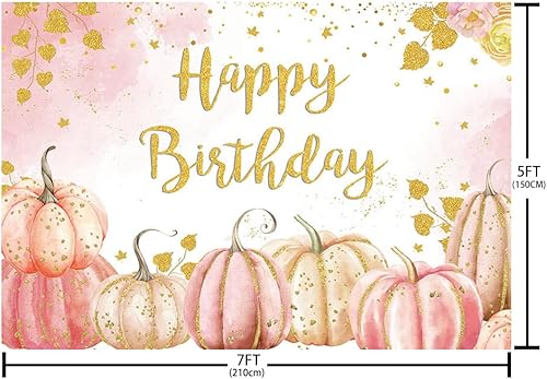 Miniatura 9 de MEHOFOND Decoración de fiesta de cumpleaños de calabaza, telón de fondo dorado y rosa para fiesta de cumpleaños, suministros de decoración de fondo