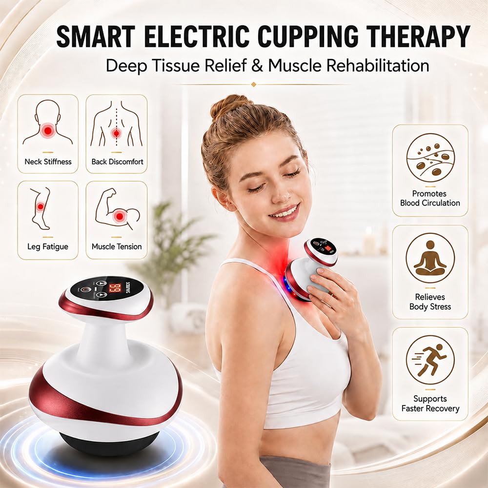 Masajeador Anticelulitico Reductor, 4 En 1 Maquina Anticelulitis con Terapia de Calor, Portátil Ventosa al Vacío y Gua Sha, Masajeador Celulitis Vacumterapia, Aparato Celulitis Electrico (Rojo)