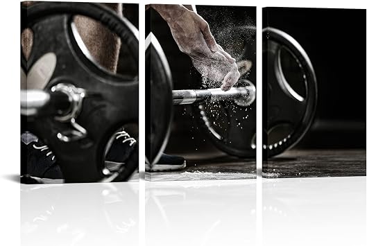 VVOVV Wall Decor Gym Picture Body Building Weight Lifting Training Poster Canvas Prints Stretched Framed Artwork Easy To Hang 16"X24"X3 Panels