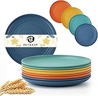 Vista 13 de Juego de 8 Platos Hondos para Cena, Plato de Paja de Trigo de 9 Pulgadas, Plato de Plástico Ligero e Irrompible Reutilizable, Apto para Microondas