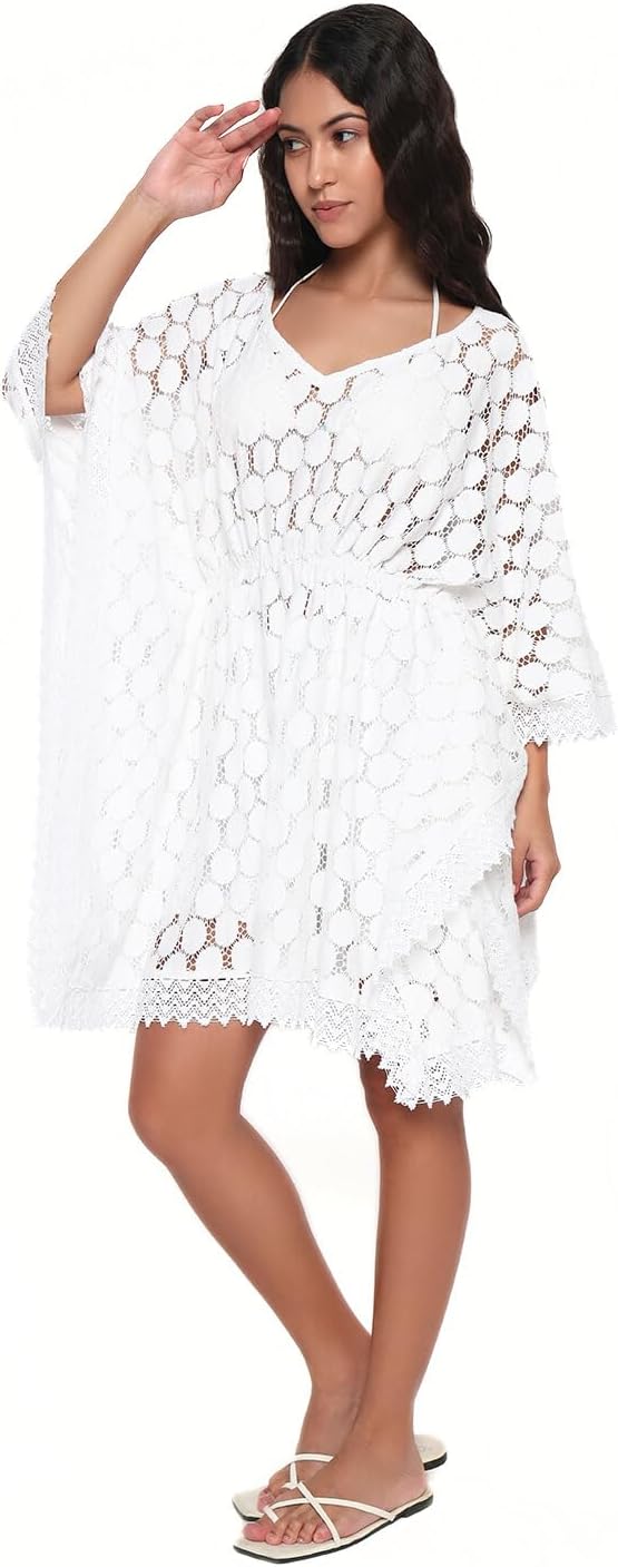 Women's Swimsuit Cover Up Beach Fashion Light Weight Elegant White Cotton Resort Wear Tunic Kaftan Bathing suit Bikini