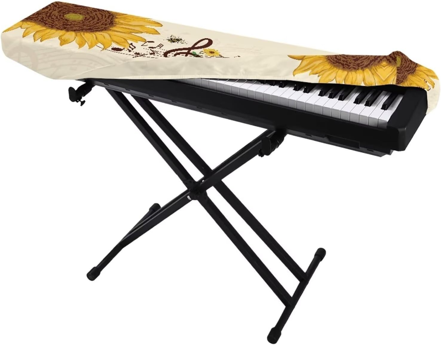 GLENLCWE Sunflower Music Note Print Keyboard Dust Cover Piano Dust Cover Washable Electric/Digital Piano Protective Cloth Fits Most 61/76 keys