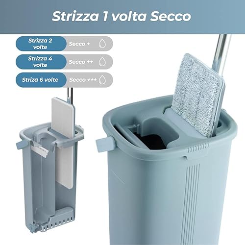 Miniatura 4 de EasyGleam - Juego de fregona y cubeta azul de microfibra con mango de acero inoxidable, innovador cubo de doble cámara para uso húmedo y seco. 4