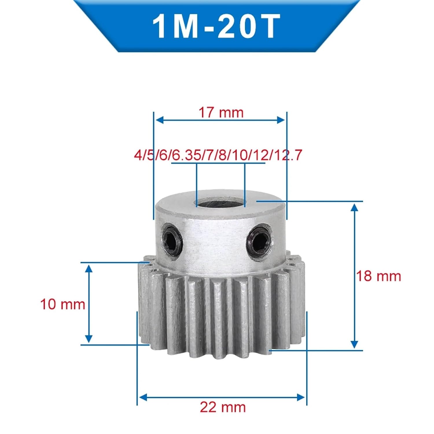 High Precision Motor Spur Gear 1pcs 1M20T Spur Gear Bore 4/5/6.35/7/8/10/12/12.7mm Motor Gear Low Carbon Steel Metal Gear for Motor(8mm)