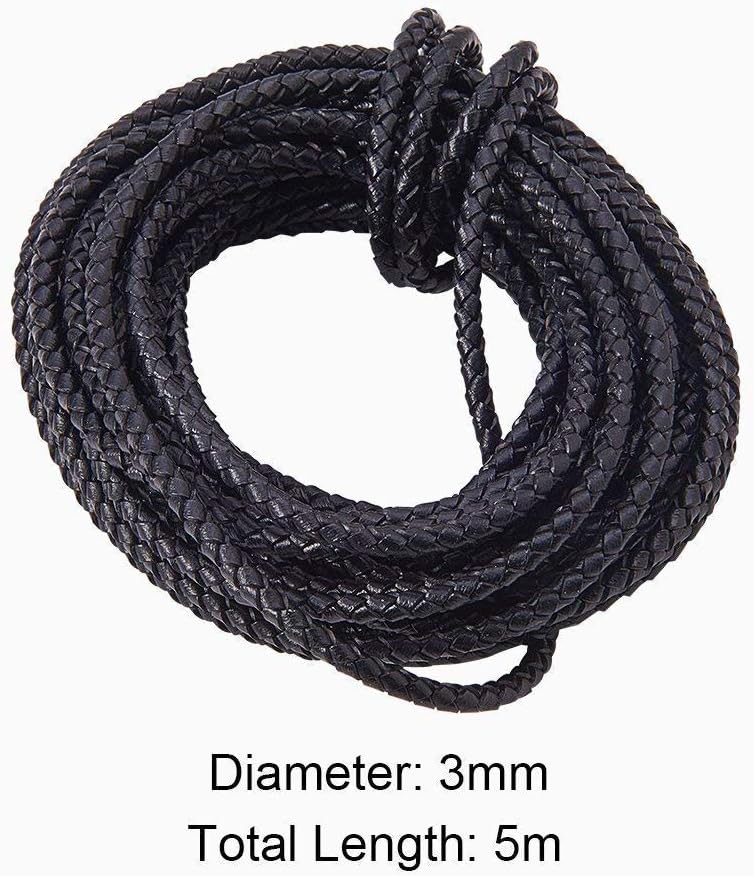 PH PandaHall Braided Reborn Leather Cord for Bracelet Necklace Making Black, 3mm, 5m/bag, 3mm-N - Image 5