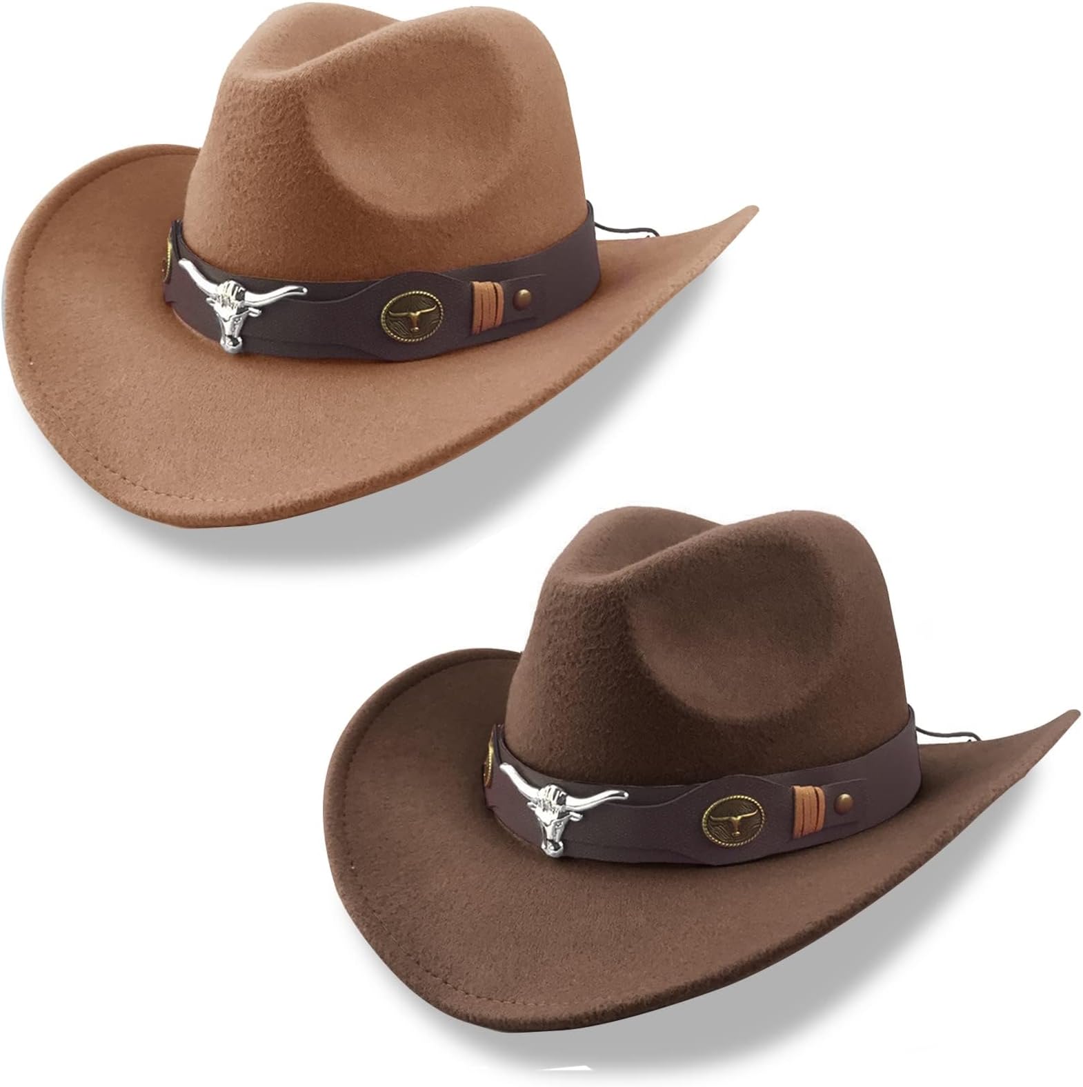 Classic Cowboy Hat Men, Wide Brim Cowboy Hat for Women, Western Style Hat with 2 Replaceable Wide Band （2 pcs Brown & Coffee）