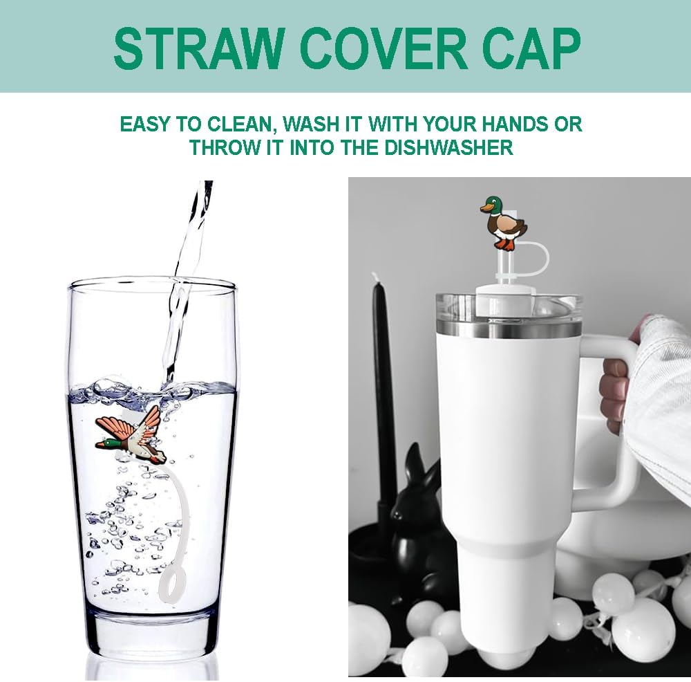 Flying Mallard Duck Silicone Straw Cap for Stanley Cup Tumblers, Reusable Decorative Topper Accessory, 3-Pack - Image 4