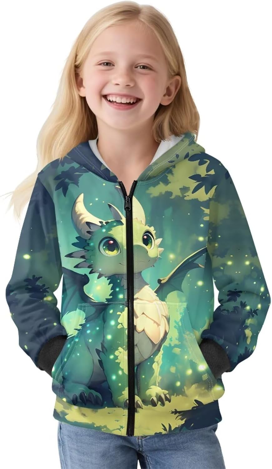 Fleece Hoodies for Kids Long Sleeve Zip Up Jacket Cute Hooded Sweatshirt with Pocket Relax Fit Workout Coat