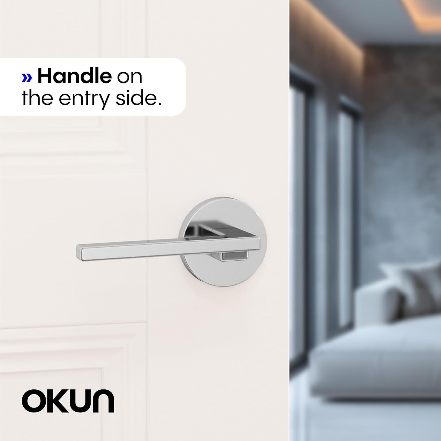 Okun Dune 1-Pack Chrome Passage Door Levers – Reversible Non-Locking Interior Handles with Sleek Concealed-Mount Design for Hallways & Closets