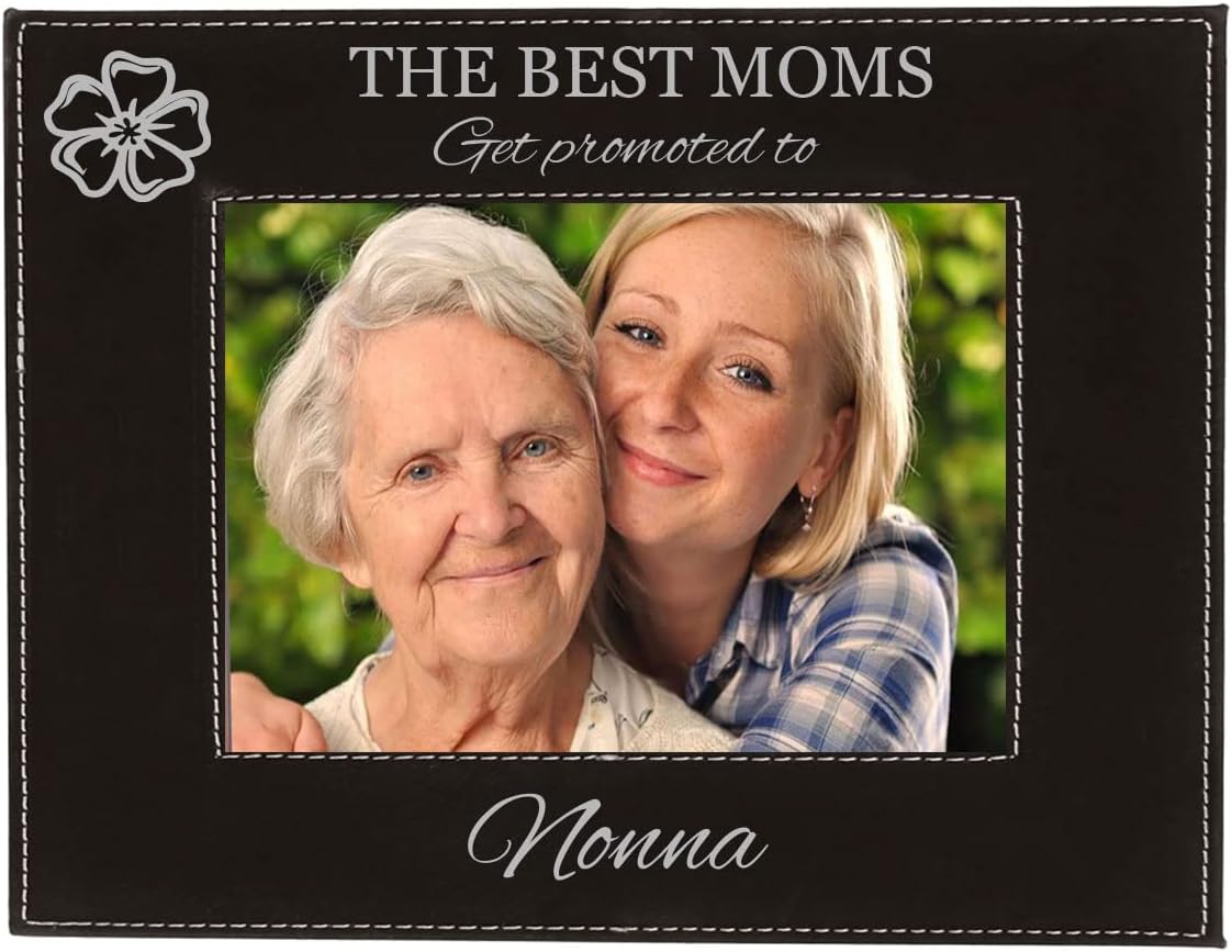CustomGiftsNow The Best Moms Get Promoted to Nonna Pink Leatherette Wall Hanging/Tabletop 8x10 Landscape Horizontal Picture Group Family New Grandchild Baby Photo Frame