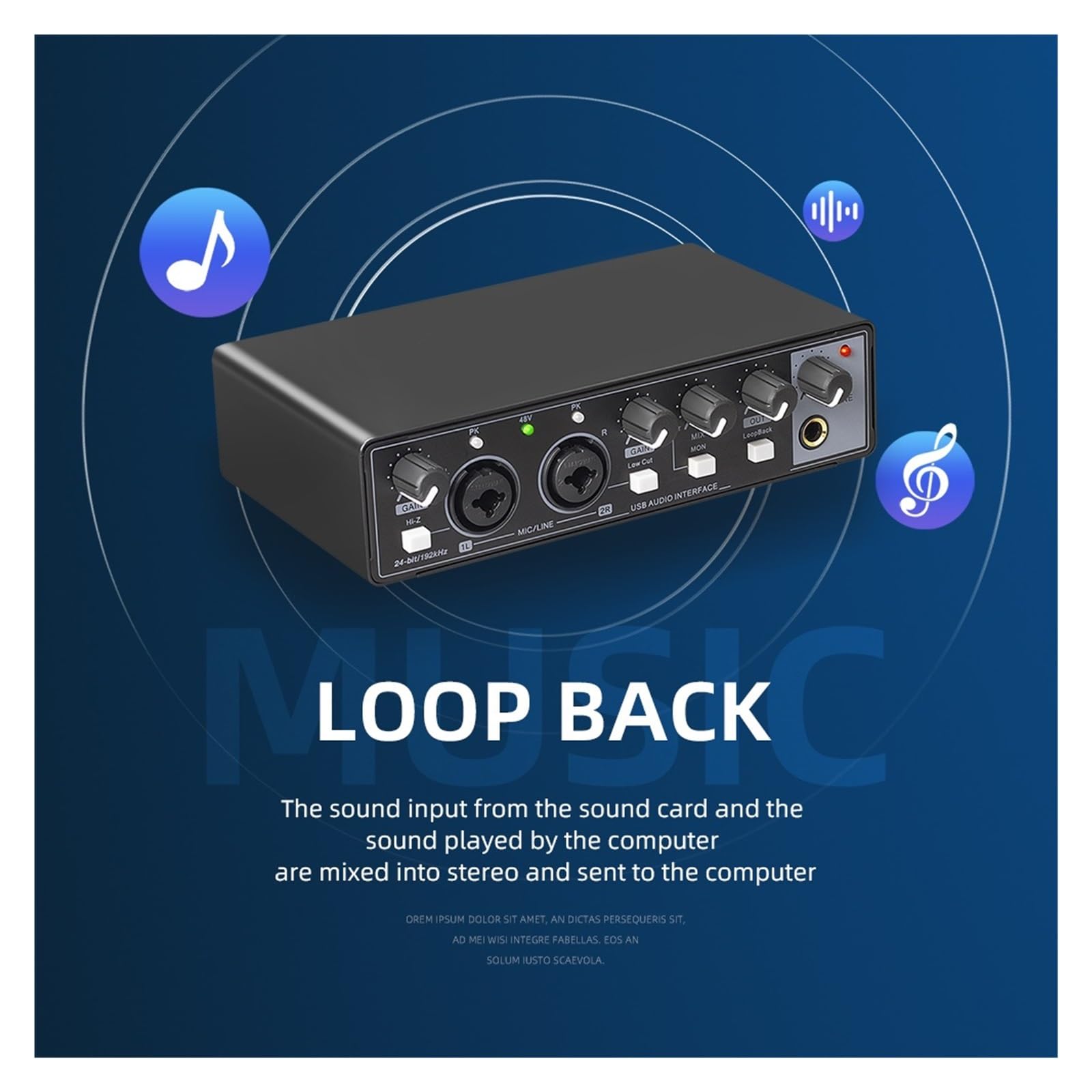Scheda Audio Interfaccia Audio Scheda Audio Convertitore AD 24 Bit/192 KHz Registrazione Dal Vivo For Chitarra Elettrica