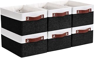 DECOMOMO Small Basket Storage Bins Collapsible Baskets for Organizing Shelves Bathroom Toy Baby Closet Gift Baskets Nursery Linen Closet Organizers with Handles (Black & White)