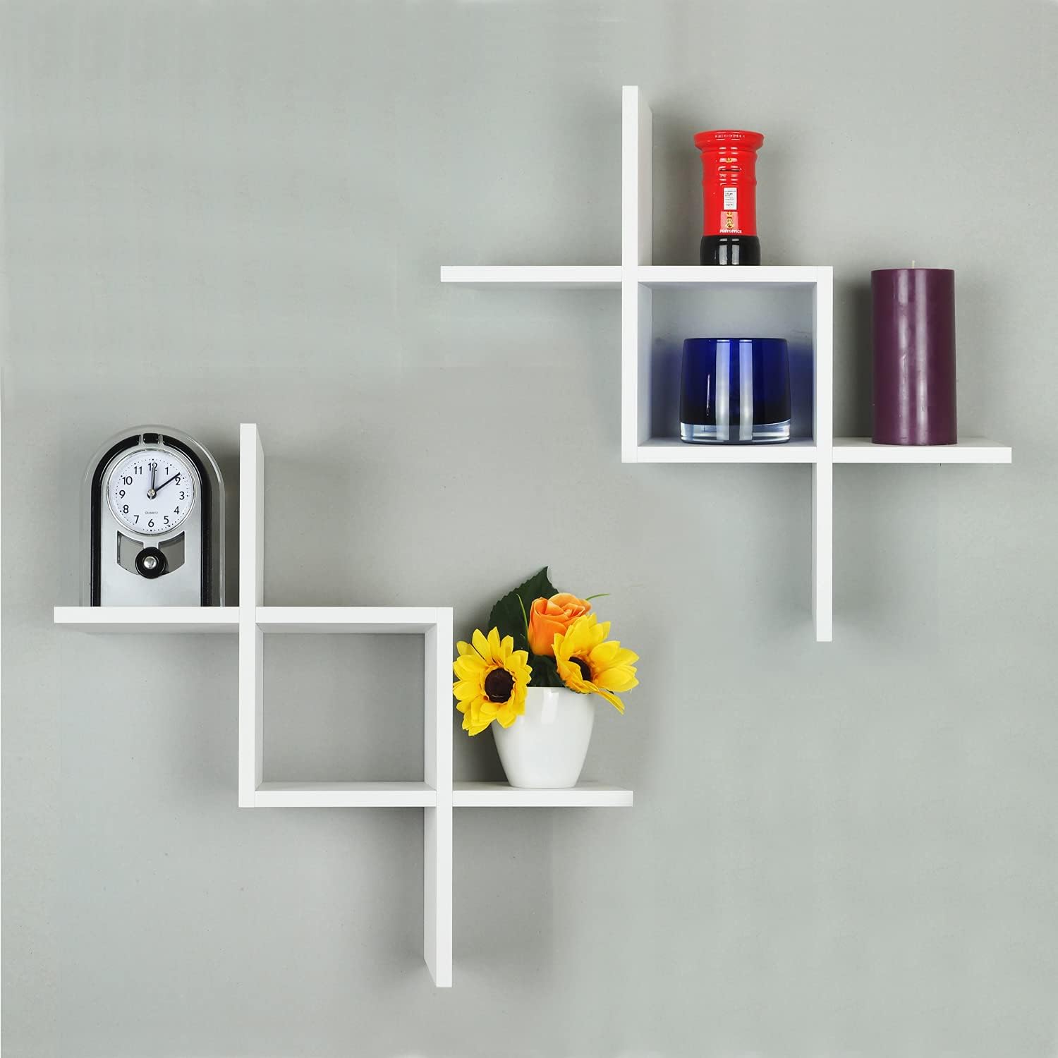 Gatton Design Floating Shelves | White | Wall Mounted Criss Cross Design | Shelves for Wall | Wall Shelves for Bedroom, Living Room, Bathroom & Kitchen | Floating Shelf | Preassembled Decor Wall Shelf