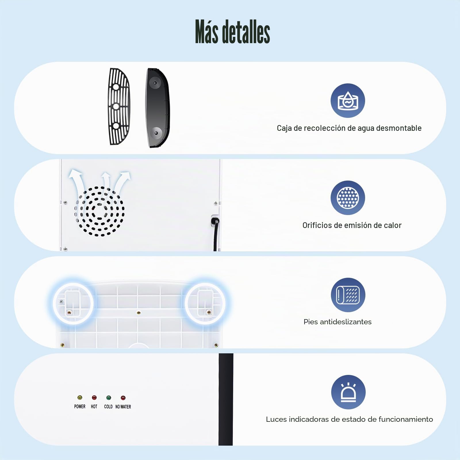 Dispensador de agua recargable de suelo, blanco, 500 W de agua caliente y agua fría de 90 W, protección contra sobrecalentamiento, práctico para uso doméstico y de oficina