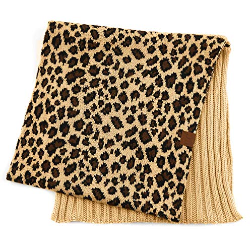 C.C Exclusives Solid Color Ribbed Infinity Scarf with Leopard Pattern Cuff (SF-80) (Camel)2