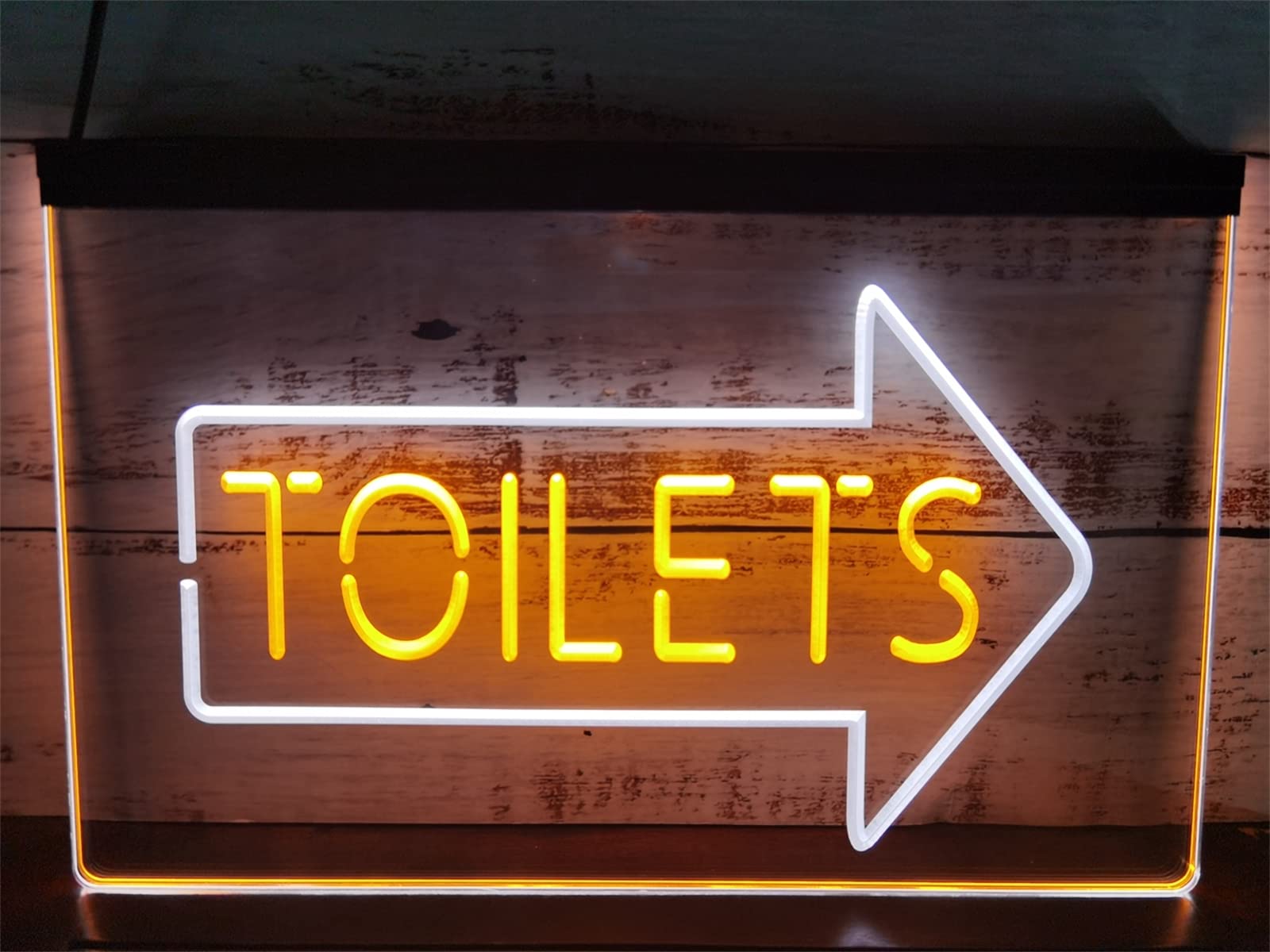 Letrero De Neón LED De Punto De Inodoro A La Derecha, Luces De Neón Grabadas En 3D De Doble Color USB Personalizadas, Para Guía De Entrada De Baño De Barra Decorativa Regulable,White orange,40x30cm
