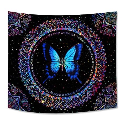 Romantic Angels Blue Butterflies Tapestry Cover