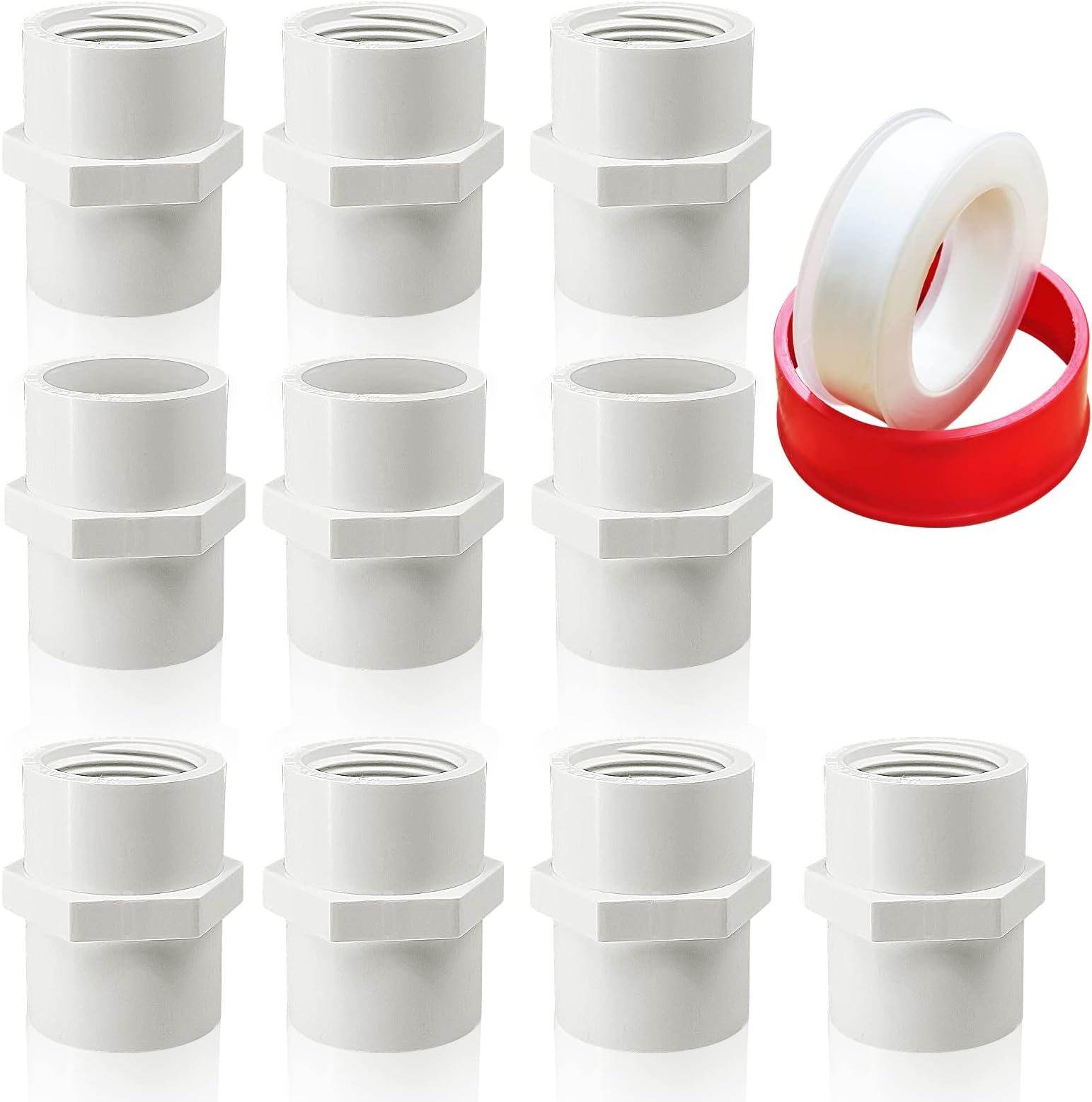 10Pcs White PVC Pipe Fittings, 3/4 NPT Female Thread PVC Pipe Fitting Adapter Connector, PVC Female Threaded Pipe Coupling, Socket x NPT Female, Sch40