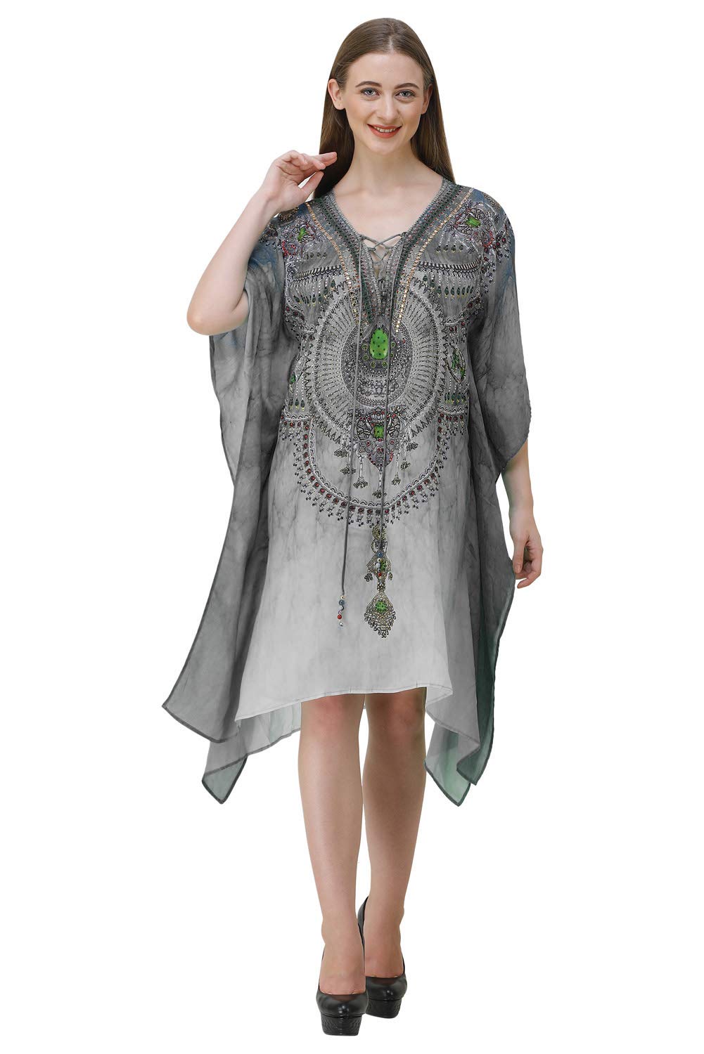 CURVSHAPE Sk0153/ Digital Printed Crepe Multicolor Beach wear Kaftan Dress Coverup for Women S to 3XL Plus Size -L - Review, Price and Buying Guide