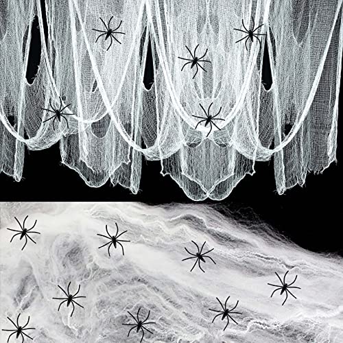 Joy Bang Halloween Spider Web Decorations Huge Creepy Cloth 200''X80'' Spider Web Fabric Halloween Spooky Gauze Fabric Decorations Haunted House Wall Tapestry Indoor Outdoor Cobwebs Decor #TOP18