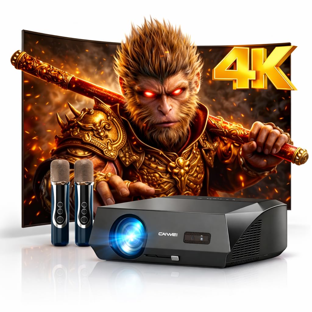 2300 ANSI Daytime Projector 4K Smart Home Karaoke Projector 2 Mics 38W Speakers Built-in Steaming Apps Wireless Mirroring