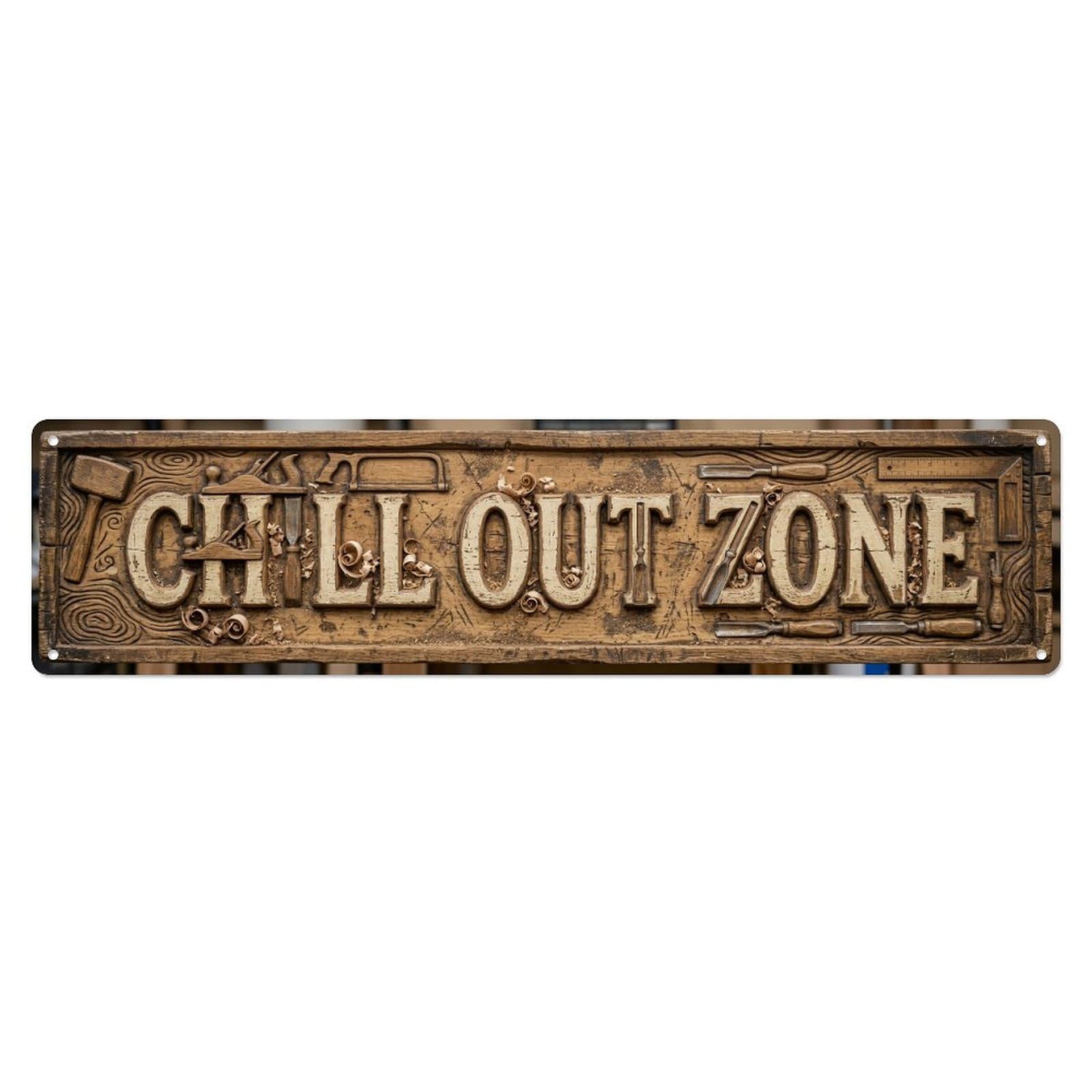 Chill Out Zone Faded Workshop 1 Metal Tin Skinny Sign Plaque Wall Decor for Cafe, Club Bar, Office, Home Garden Metal Poster 4x16Inch