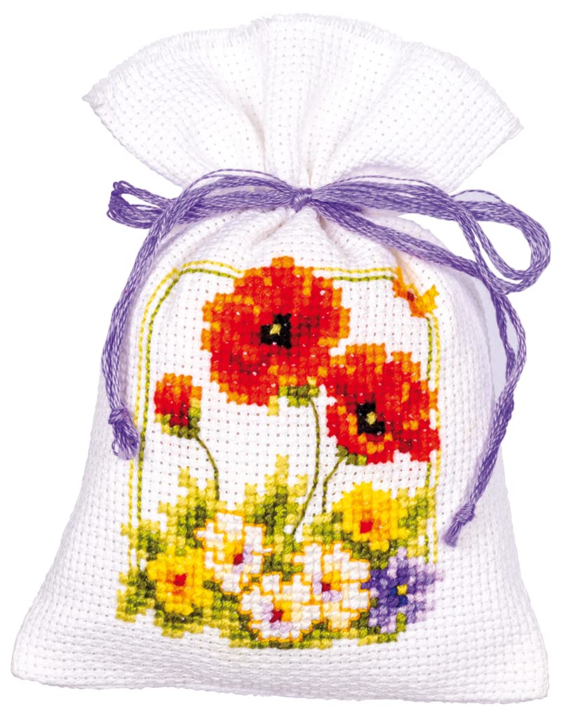 Kit Broderie Point De Croix Vervaco - Lot De 3 Sachets Aromates Plumes Bleues, 8 X 12 Cm, Loisir Créatif DIY Décoration Maison