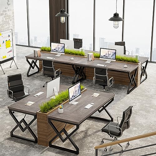 Image of Tribesigns 63 inch Executive Desk, Industrial Computer Desk for Home Office | Large Office Table with Metal Frame, Large Tabletop, Modern Simple Workstation Writing Table Study Desk, Grey
