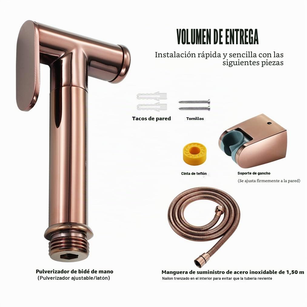 Ducha Bidet, Pulverizador de Ducha Baño Latón Oro Rosa Set de Ducha con Solo Agua Fría, Kit de Ducha para Bidé con Manguera Montaje en la Pared Bidé Pulverizador para la Higiene Personal