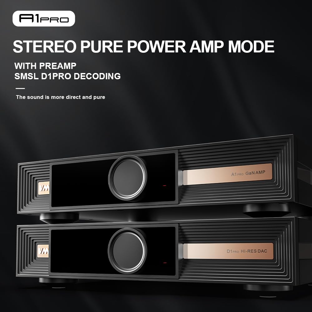 SMSL VMV A1 PRO wzmacniacz mocy azotku galu Chip PGA2311 Stereo Pure Power amp Mode XLR (MONO)/RCA Input AMP, wzmacniacz HIFI, najnowsza rura mocy GaN, 2100 mV/22Ω Hi-Res AMP z pilotem