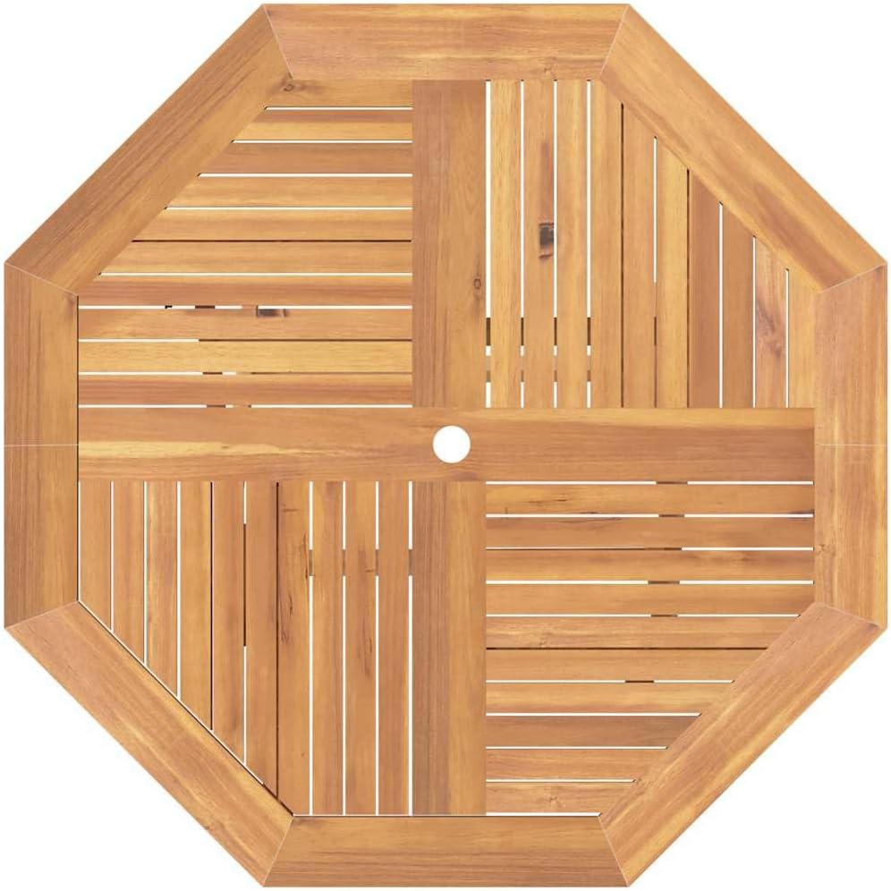 Brown Solid Teak Wood Medium Foldable Octagonal Garden Table for Outdoor Dining with Umbrella Hole, Weather Resistant Patio Furniture for Balcony and Terrace