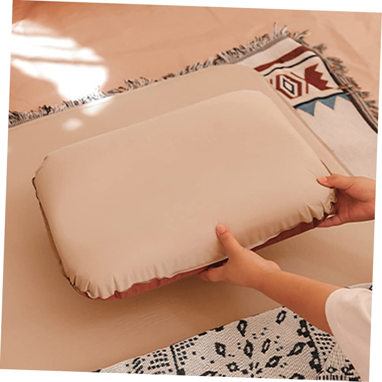Sosoport Cuscino in Schiuma Doppio Soffio all'aperto Gettare Cuscini Campeggio tampone Ergonomic Pillow Cuscini gonfiabili Forniture per Esterni Cuscino Gonfiabile ergonomico Spugna