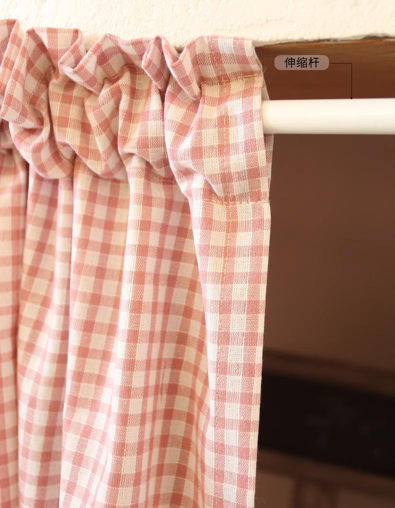 Tenda per Cucina Cafe Mezza Piccola Stile Country - Tendine della Finestra a Vetro Decorazione Corta Bistrot - Tessuto in Cotone Lino - Rosa 135x70cm