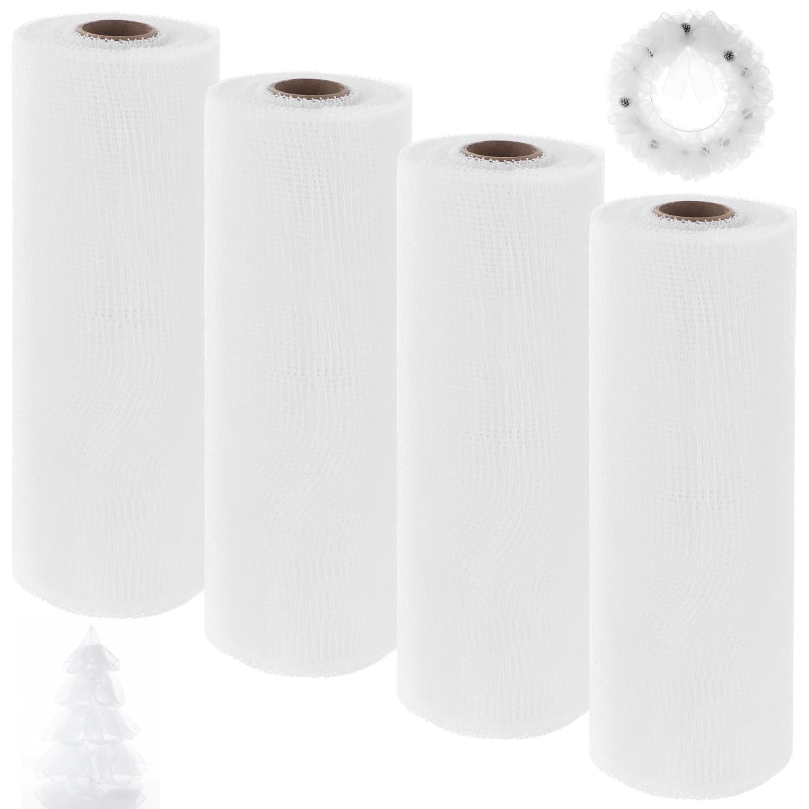 Cinta de malla blanca de 10 pulgadas para coronas y manualidades en pack de 4 rollos