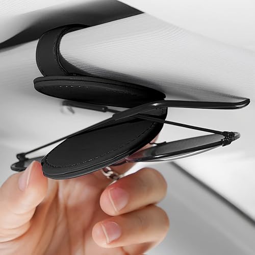 Miniatura 4 de Blilo Soporte brillante para lentes de sol para visera solar de automóvil, soporte magnético de cuero para lentes con clip para tarjeta de boleto,