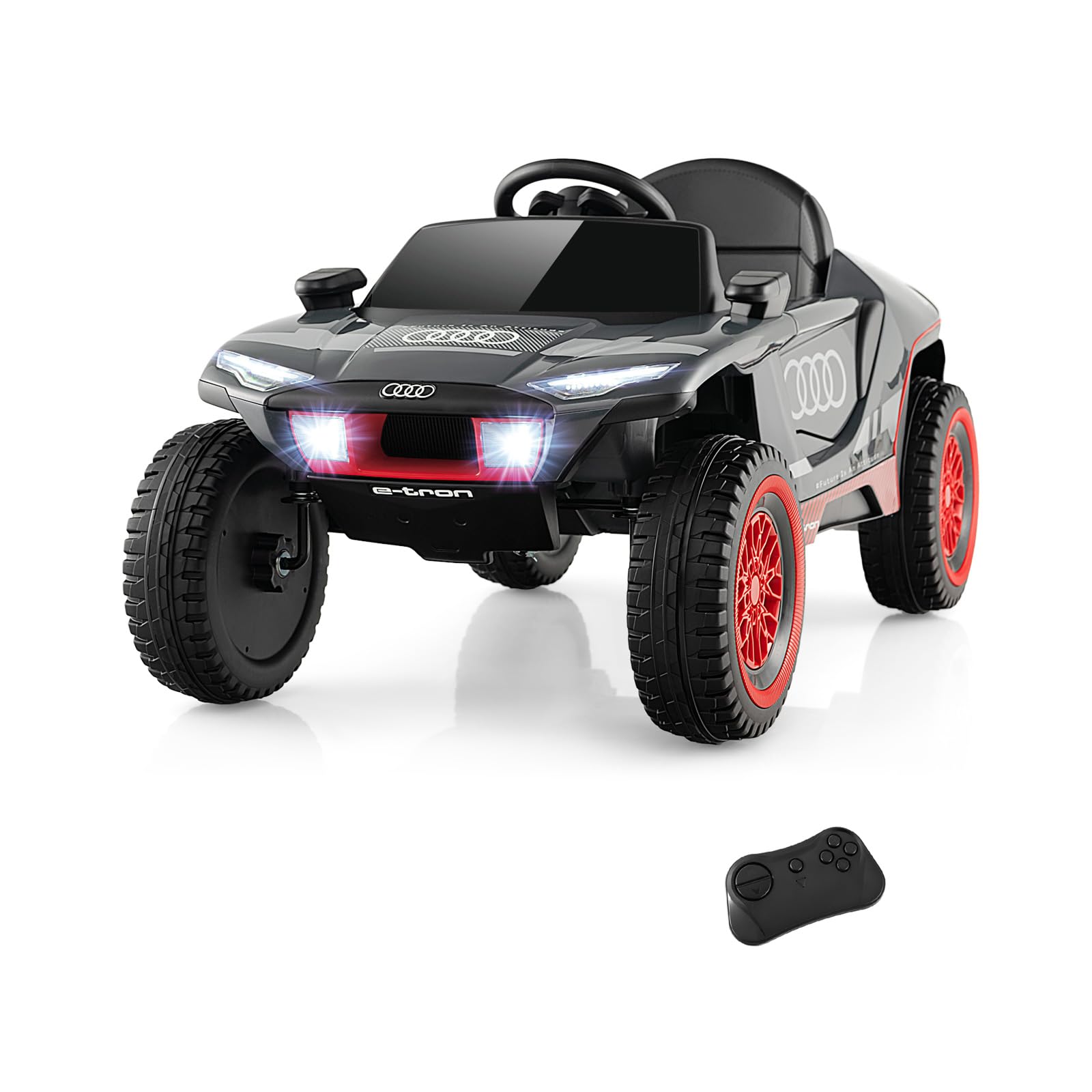 GOPLUS Voiture Electrique Enfants 12 V, Audi Quad 4x4 Electrique Enfants 1 Place avec Télécommande Parentale 2,4G, Musique Intégrée, Lumières LED, 3-6,5 km/h Charge 25KG pour Enfant 3 Ans+