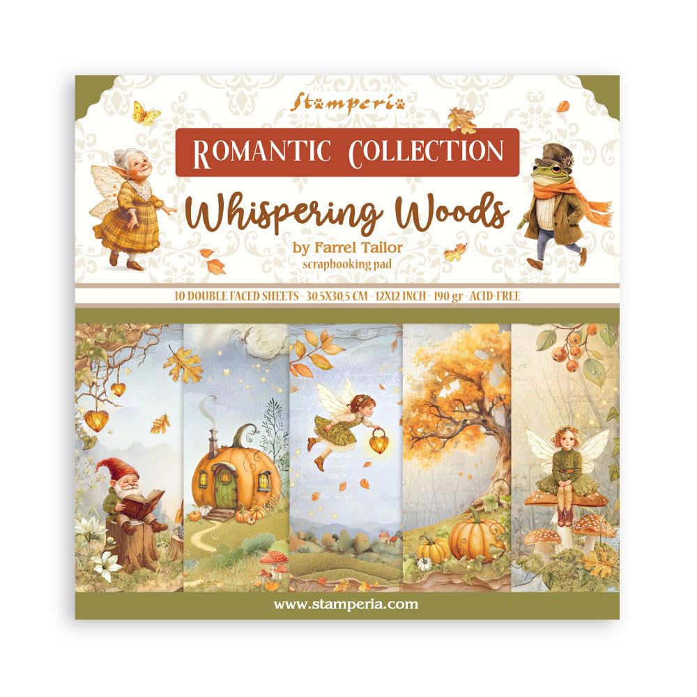 Stamperia - Scrapbook Paper Pad for Scrapbooking, Albums, Card Making, Bullet Journalling and More, Acid Free, Double-Sided, Perfect for Hobbies, Crafts, and Gifting (Whispering Woods) (30.5 x 30.5 cm