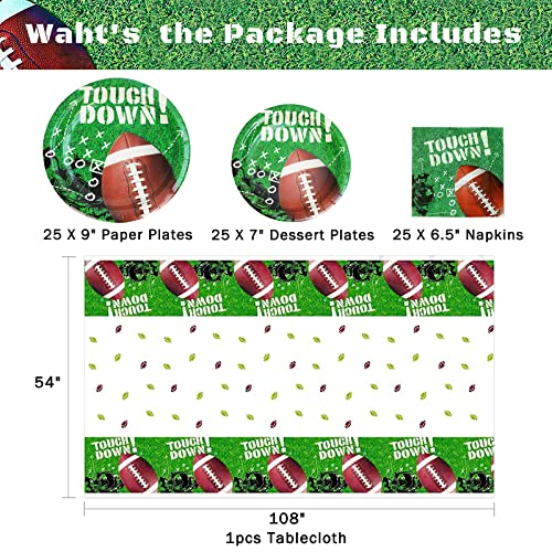 Cenlbj 25SET-GANLANQIU Football Party Supplies Football Themed Disposable Party Tableware With Paper Plates,Napkins,Tablecloth Serves 25 Guests thumb #1