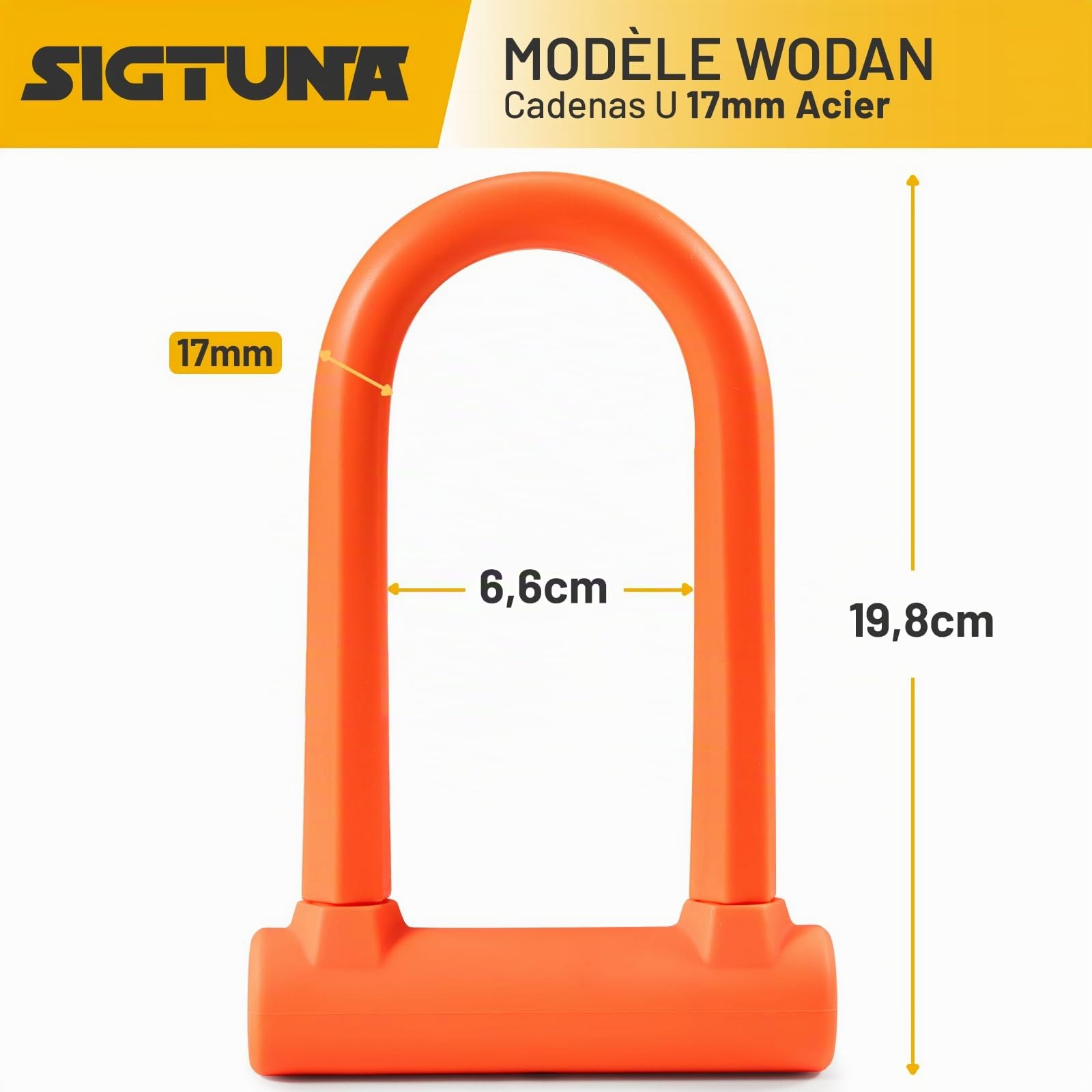SIGTUNA Antivol de vélo – 17 mm antivol robuste en U pour vélo de route, vélo électrique, vélo pliant, VTT