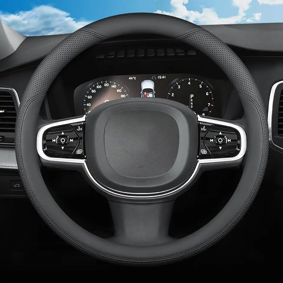 Steering Wheel Covers for Jeep Wrangler JK JL Gladiator Renegade Grand Cherokee/Cherokee Compass Patriot 4XE Rubicon JKU Mojave X Sport S TJ Car Accessories, 2025 Black Leather 14.5-15 inch