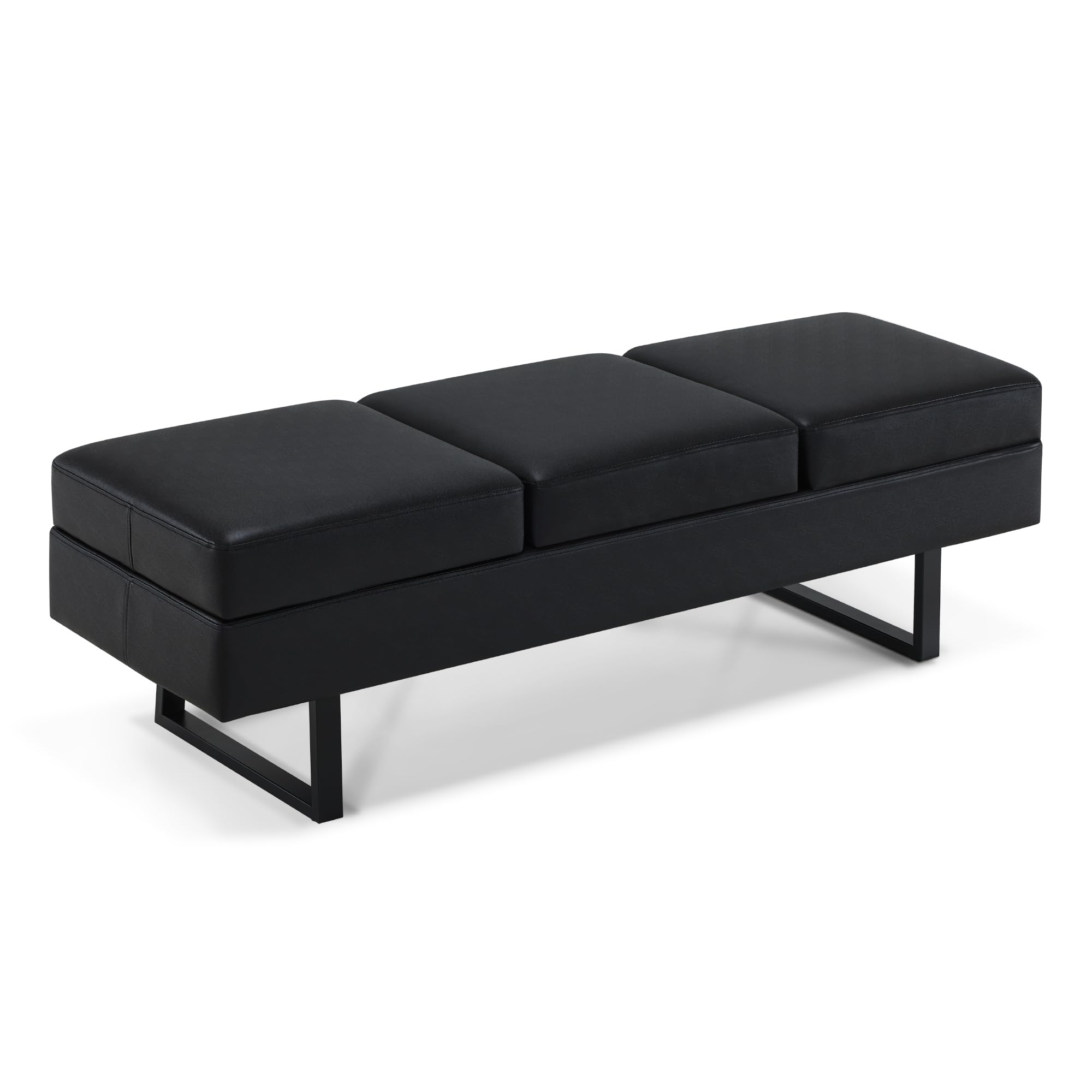 Barberpub 3 posti per salone spa, larghezza 153 cm, banc d'attesa parrucchiere, imbottito per camera, da letto per soggiorno, arredamento parrucchiere W513 (Nero/Finta Pelle)