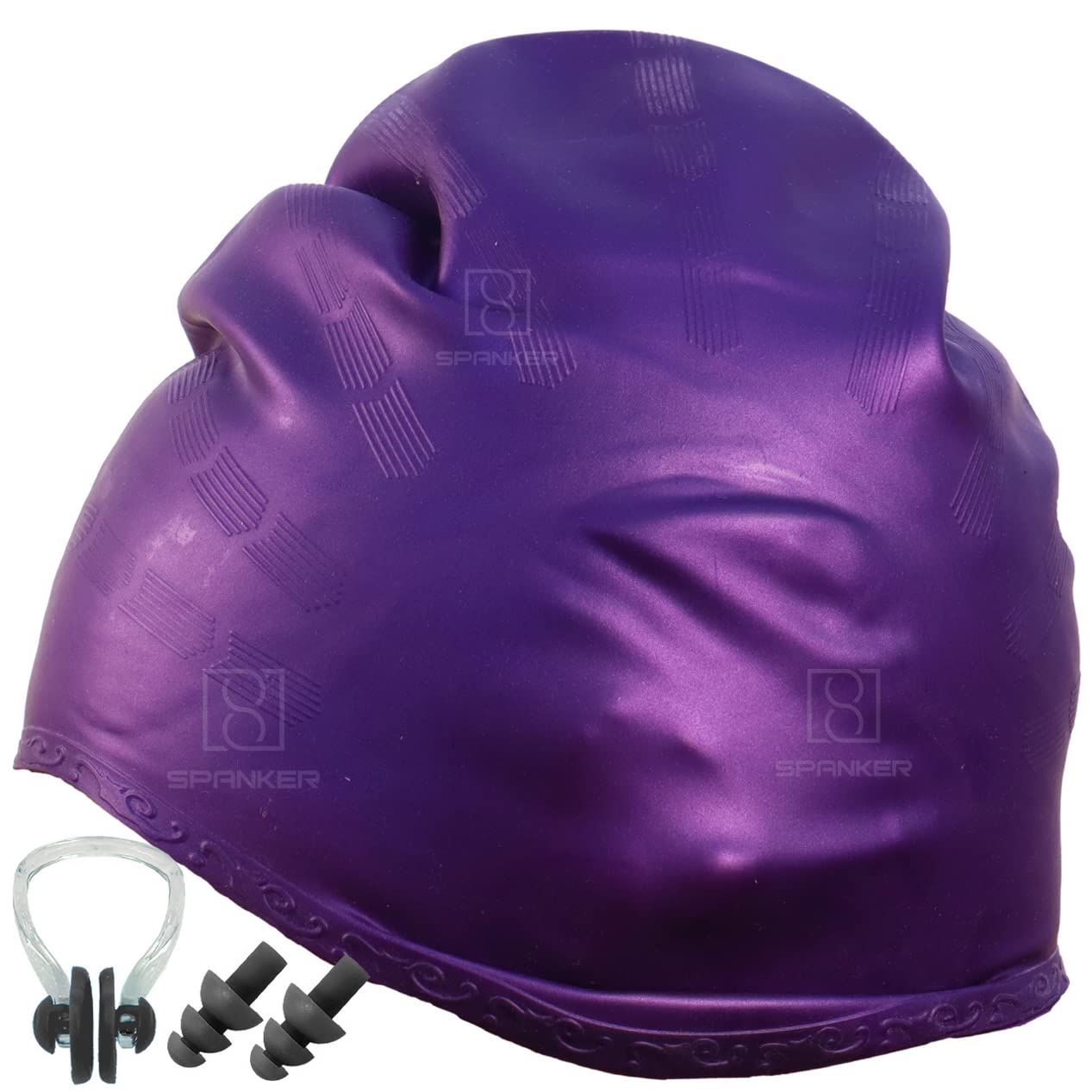 Spanker Unisex Swim Cap with 3D Ear Protection, Durable Flexible Silicone Swimming Hat for Short/Long Hair with Ear Plugs&Nose Clip, Purple SSTP (B09YDCQPQZ) Amazon Price History, Amazon Price Tracker