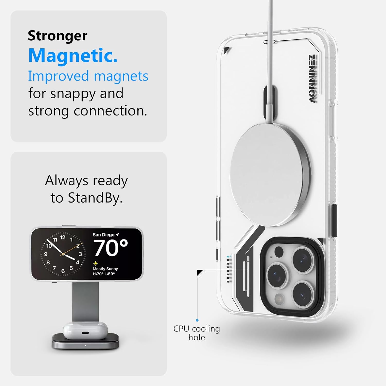 for iPhone 16 Pro Max Magnetic Cooling Case, Advanced IMD Technology, Aluminum Alloy Camera Frame, Compatible with MagSafe - Translucent White - Image 5