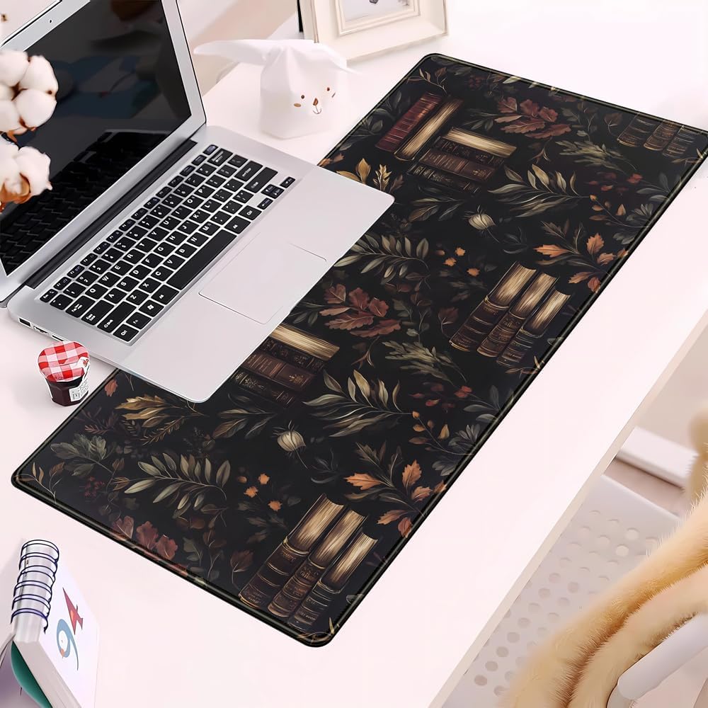 Vintage Plant Desk Mat Gaming Large Mouse Pad, Vintage Books Gothic Desk Pad Bookcase Mouse Mat XXL Laptop Keyboard Pad, Laptop Keyboard Mousepad Aesthetic Accessories for Women 31.5" X 15.7" - Image 6